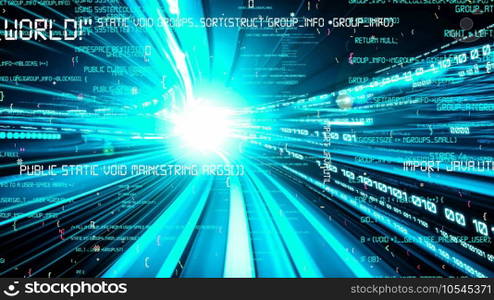 Software development, application programming code and tacit computer coding . Concept of smart digital transformation and technology disruption that changes global trends in new information era .. Software development, application programming code and tacit computer coding