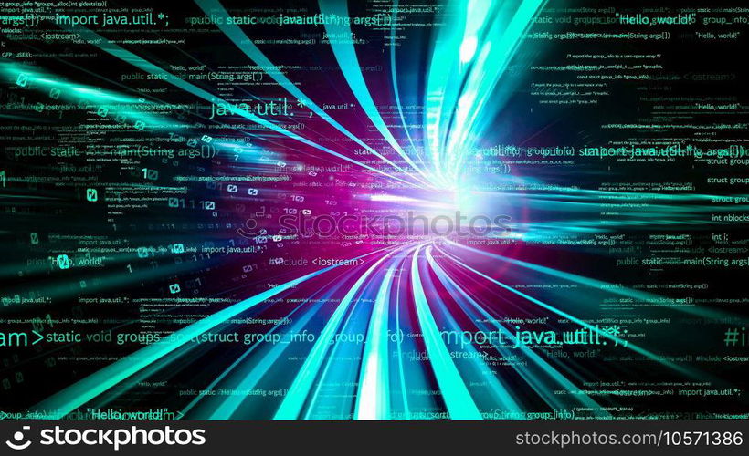 Software development, application programming code and tacit computer coding . Concept of smart digital transformation and technology disruption that changes global trends in new information era .. Software development, application programming code and tacit computer coding