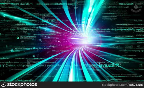 Software development, application programming code and tacit computer coding . Concept of smart digital transformation and technology disruption that changes global trends in new information era .. Software development, application programming code and tacit computer coding
