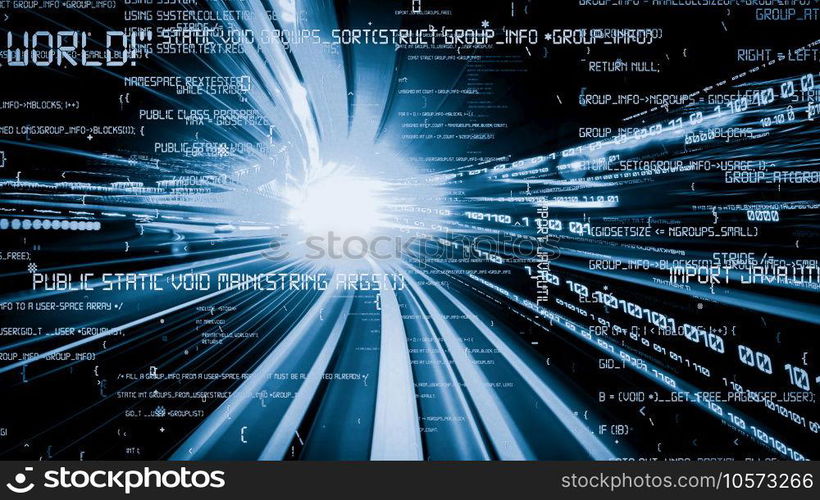 Software development, application programming code and tacit computer coding . Concept of smart digital transformation and technology disruption that changes global trends in new information era .. Software development, application programming code and tacit computer coding