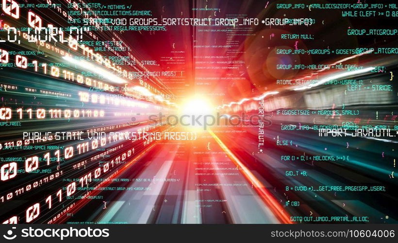 Software development, application programming code and tacit computer coding . Concept of smart digital transformation and technology disruption that changes global trends in new information era .. Software development, application programming code and tacit computer coding