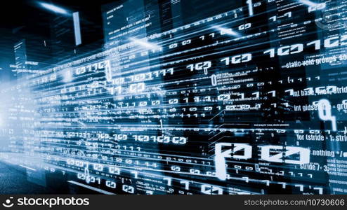 Software development, application programming code and tacit computer coding . Concept of smart digital transformation and technology disruption that changes global trends in new information era .. Software development, application programming code and tacit computer coding