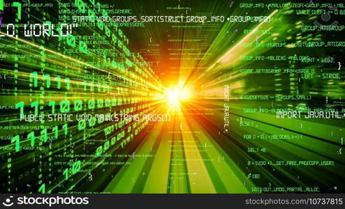 Software development, application programming code and tacit computer coding . Concept of smart digital transformation and technology disruption that changes global trends in new information era .. Software development, application programming code and tacit computer coding