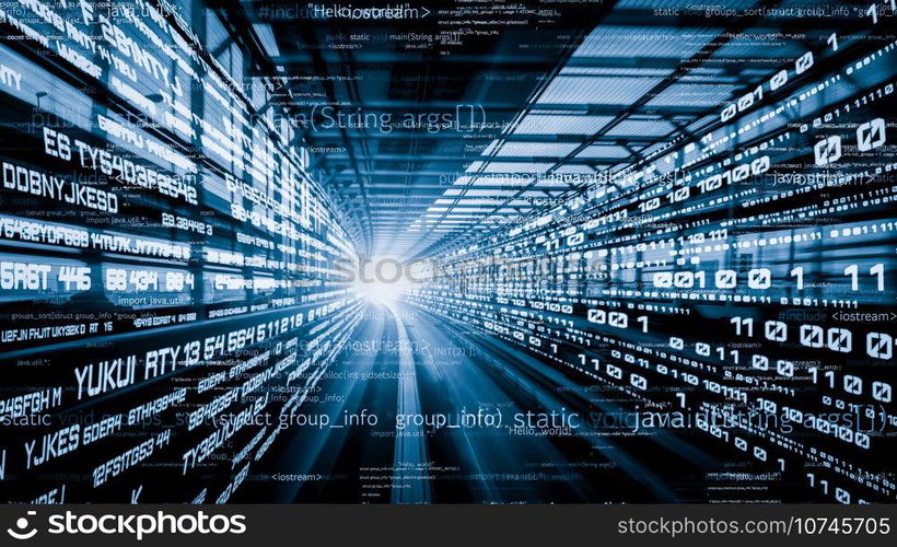 Software development, application programming code and tacit computer coding . Concept of smart digital transformation and technology disruption that changes global trends in new information era .. Software development, application programming code and tacit computer coding