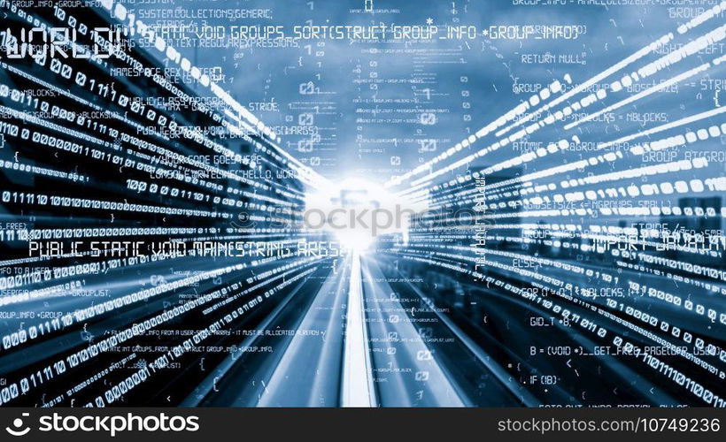 Software development, application programming code and tacit computer coding . Concept of smart digital transformation and technology disruption that changes global trends in new information era .. Software development, application programming code and tacit computer coding
