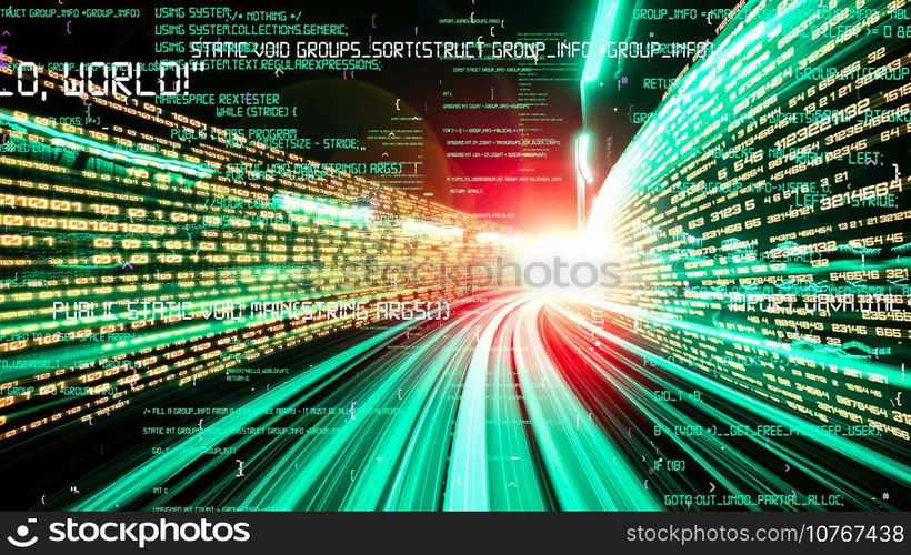 Software development, application programming code and tacit computer coding . Concept of smart digital transformation and technology disruption that changes global trends in new information era .. Software development, application programming code and tacit computer coding