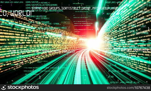 Software development, application programming code and tacit computer coding . Concept of smart digital transformation and technology disruption that changes global trends in new information era .. Software development, application programming code and tacit computer coding