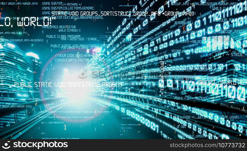 Software development, application programming code and tacit computer coding . Concept of smart digital transformation and technology disruption that changes global trends in new information era .. Software development, application programming code and tacit computer coding