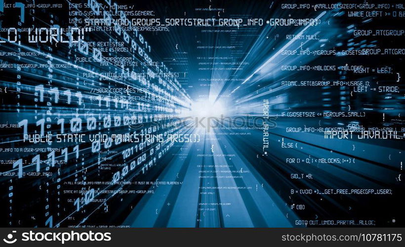 Software development, application programming code and tacit computer coding . Concept of smart digital transformation and technology disruption that changes global trends in new information era .. Software development, application programming code and tacit computer coding