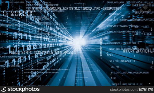 Software development, application programming code and tacit computer coding . Concept of smart digital transformation and technology disruption that changes global trends in new information era .. Software development, application programming code and tacit computer coding