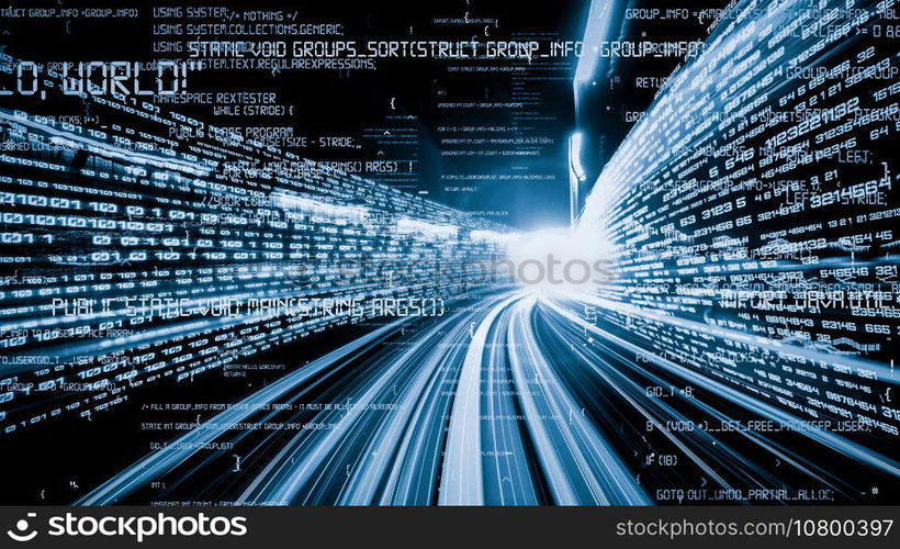 Software development, application programming code and tacit computer coding . Concept of smart digital transformation and technology disruption that changes global trends in new information era .. Software development, application programming code and tacit computer coding