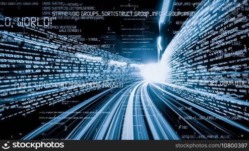 Software development, application programming code and tacit computer coding . Concept of smart digital transformation and technology disruption that changes global trends in new information era .. Software development, application programming code and tacit computer coding