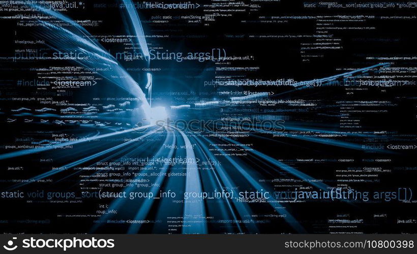 Software development, application programming code and tacit computer coding . Concept of smart digital transformation and technology disruption that changes global trends in new information era .. Software development, application programming code and tacit computer coding