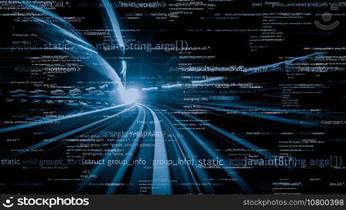 Software development, application programming code and tacit computer coding . Concept of smart digital transformation and technology disruption that changes global trends in new information era .. Software development, application programming code and tacit computer coding