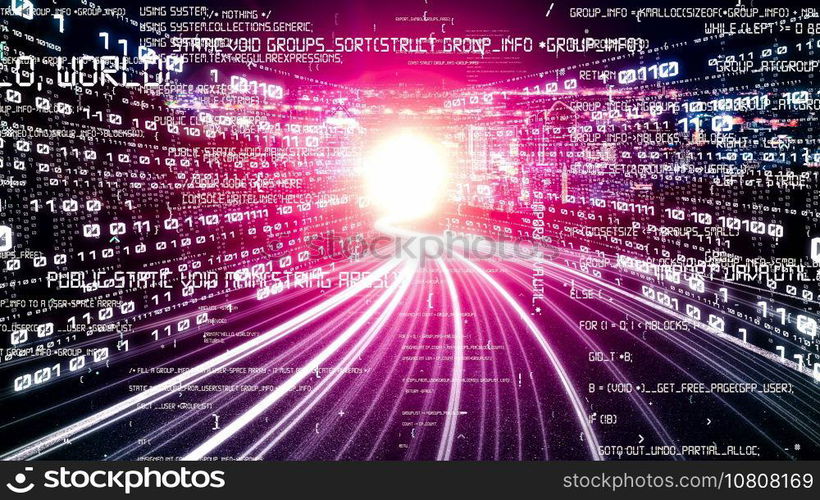 Software development, application programming code and tacit computer coding . Concept of smart digital transformation and technology disruption that changes global trends in new information era .. Software development, application programming code and tacit computer coding