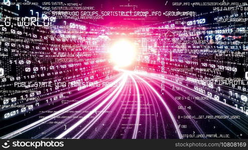 Software development, application programming code and tacit computer coding . Concept of smart digital transformation and technology disruption that changes global trends in new information era .. Software development, application programming code and tacit computer coding