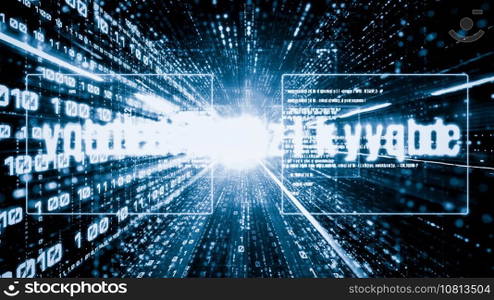 Software development, application programming code and tacit computer coding . Concept of smart digital transformation and technology disruption that changes global trends in new information era .. Software development, application programming code and tacit computer coding