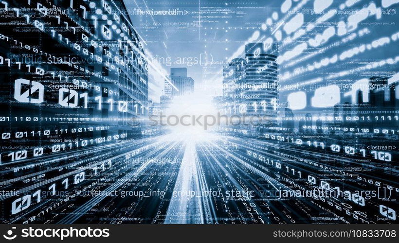 Software development, application programming code and tacit computer coding . Concept of smart digital transformation and technology disruption that changes global trends in new information era .. Software development, application programming code and tacit computer coding