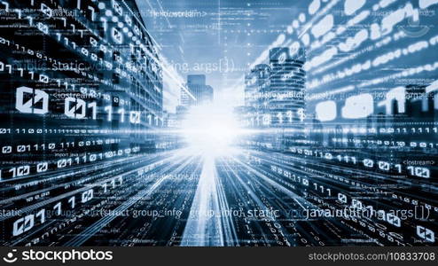 Software development, application programming code and tacit computer coding . Concept of smart digital transformation and technology disruption that changes global trends in new information era .. Software development, application programming code and tacit computer coding