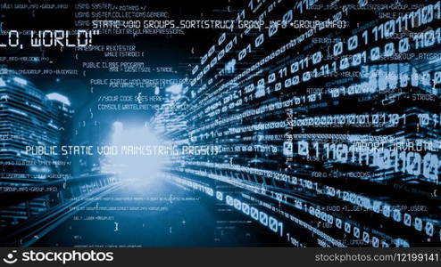 Software development, application programming code and tacit computer coding . Concept of smart digital transformation and technology disruption that changes global trends in new information era .. Software development, application programming code and tacit computer coding