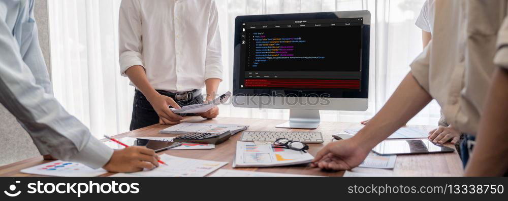 Software development programming on computer screen for brisk application and program coding. Software development programming on computer screen for brisk application