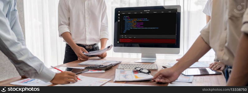 Software development programming on computer screen for brisk application and program coding. Software development programming on computer screen for brisk application