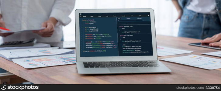 Software development programming on computer screen for brisk application and program coding. Software development programming on computer screen for brisk application