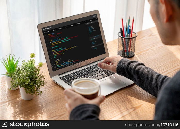 Software development programming on computer screen for modish application and program coding. Software development programming on computer screen for modish application