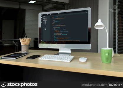 Software development programming on computer screen for modish application and program coding. Software development programming on computer screen for modish application