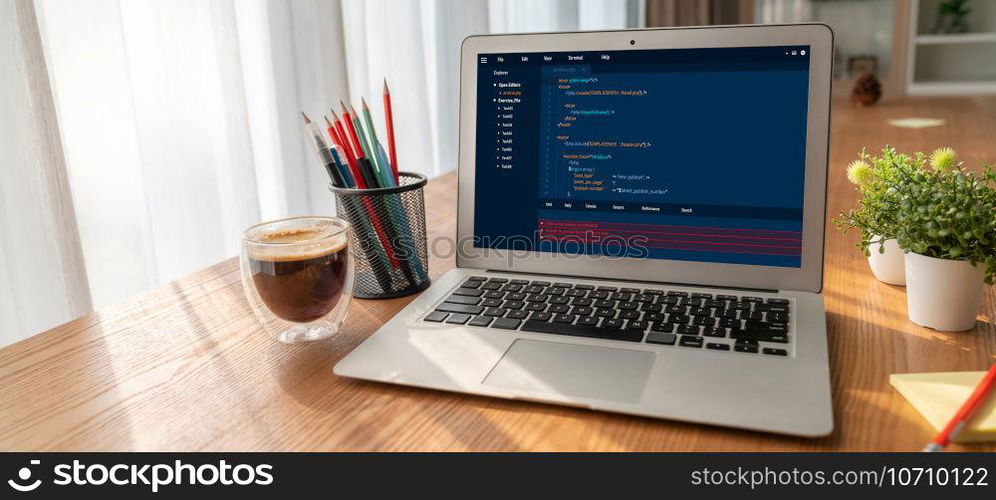 Software development programming on computer screen for modish application and program coding. Software development programming on computer screen for modish application