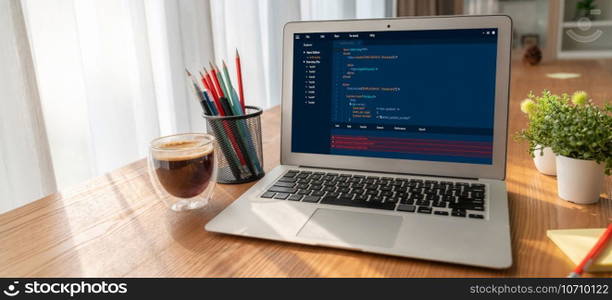 Software development programming on computer screen for modish application and program coding. Software development programming on computer screen for modish application