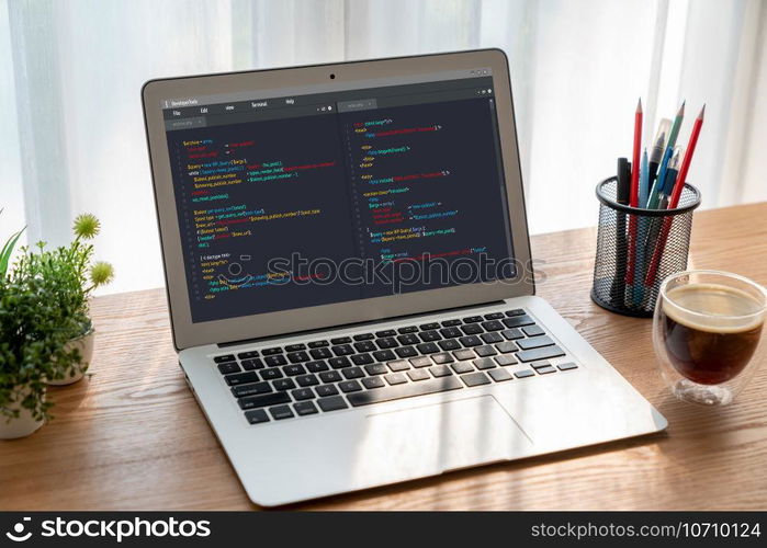 Software development programming on computer screen for modish application and program coding. Software development programming on computer screen for modish application