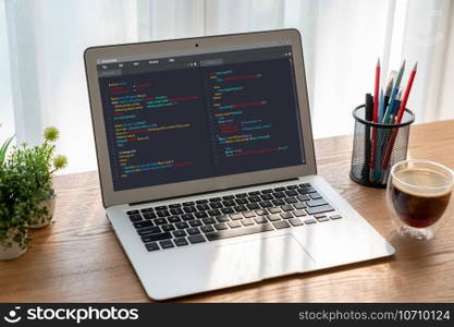 Software development programming on computer screen for modish application and program coding. Software development programming on computer screen for modish application