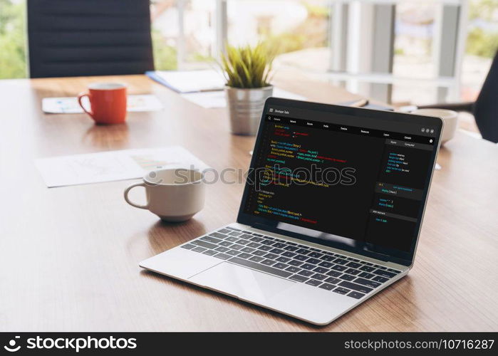 Software development programming on computer screen for modish application and program coding. Software development programming on computer screen for modish application