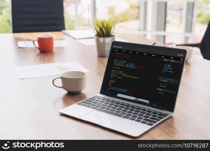 Software development programming on computer screen for modish application and program coding. Software development programming on computer screen for modish application