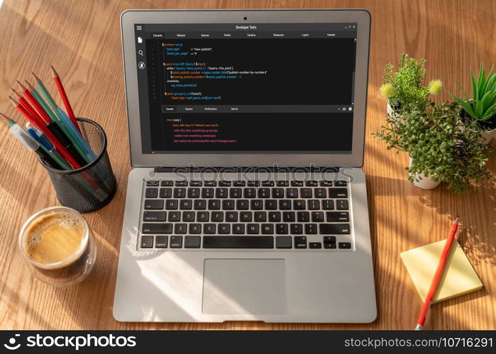 Software development programming on computer screen for modish application and program coding. Software development programming on computer screen for modish application