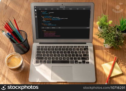 Software development programming on computer screen for modish application and program coding. Software development programming on computer screen for modish application