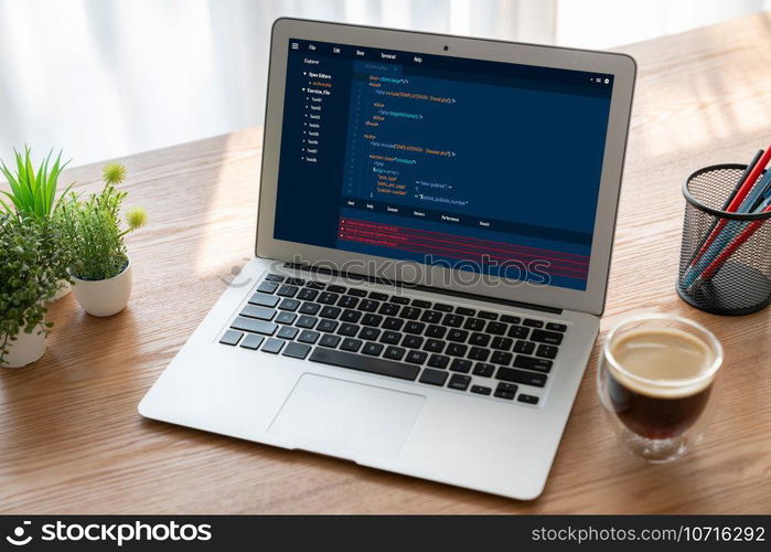 Software development programming on computer screen for modish application and program coding. Software development programming on computer screen for modish application