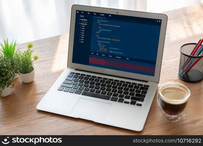 Software development programming on computer screen for modish application and program coding. Software development programming on computer screen for modish application