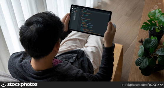 Software development programming on computer screen for modish application and program coding. Software development programming on computer screen for modish application