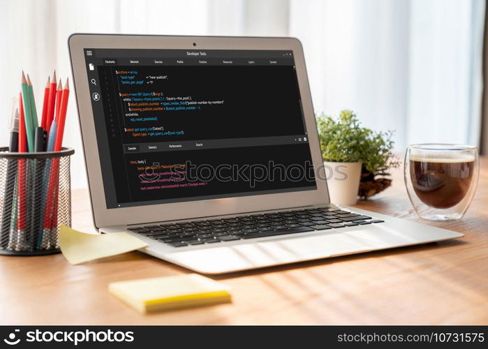 Software development programming on computer screen for modish application and program coding. Software development programming on computer screen for modish application
