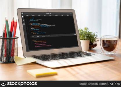 Software development programming on computer screen for modish application and program coding. Software development programming on computer screen for modish application