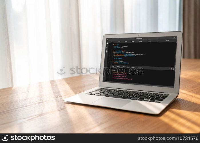 Software development programming on computer screen for modish application and program coding. Software development programming on computer screen for modish application