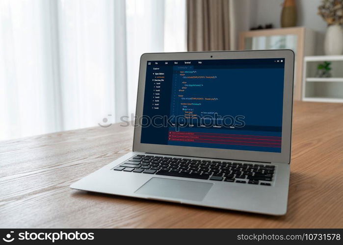 Software development programming on computer screen for modish application and program coding. Software development programming on computer screen for modish application