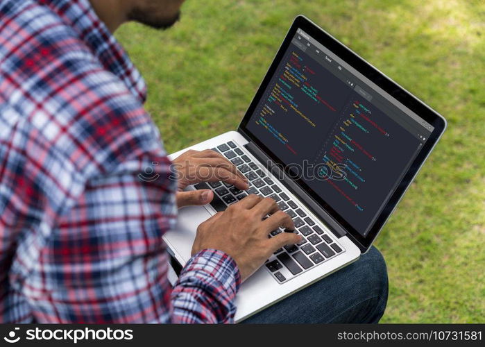 Software development programming on computer screen for modish application and program coding. Software development programming on computer screen for modish application