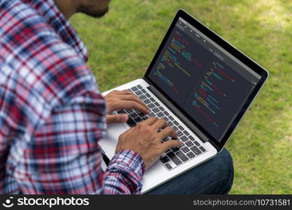 Software development programming on computer screen for modish application and program coding. Software development programming on computer screen for modish application