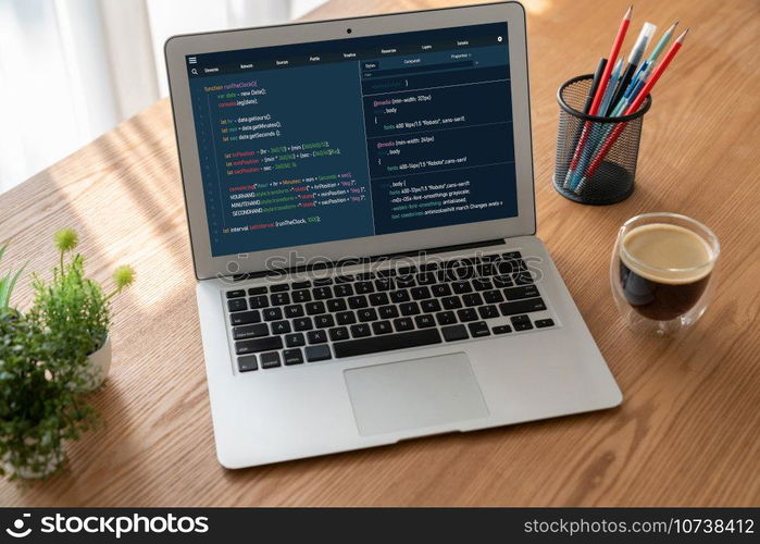 Software development programming on computer screen for modish application and program coding. Software development programming on computer screen for modish application