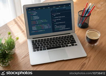 Software development programming on computer screen for modish application and program coding. Software development programming on computer screen for modish application