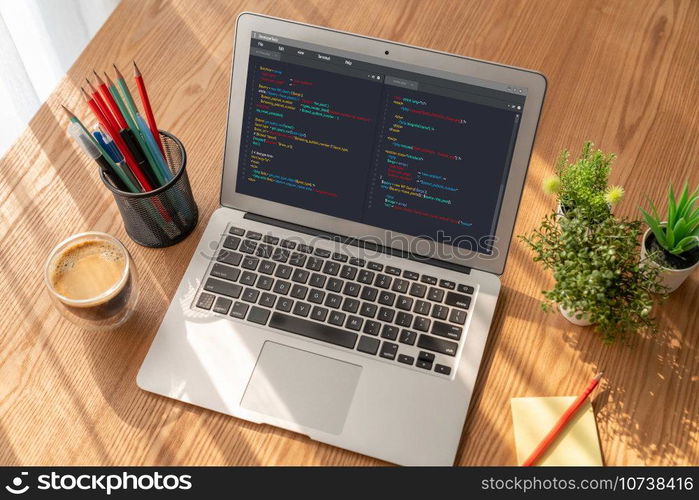 Software development programming on computer screen for modish application and program coding. Software development programming on computer screen for modish application