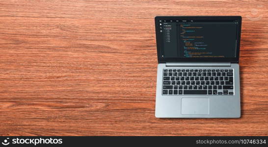 Software development programming on computer screen for modish application and program coding. Software development programming on computer screen for modish application
